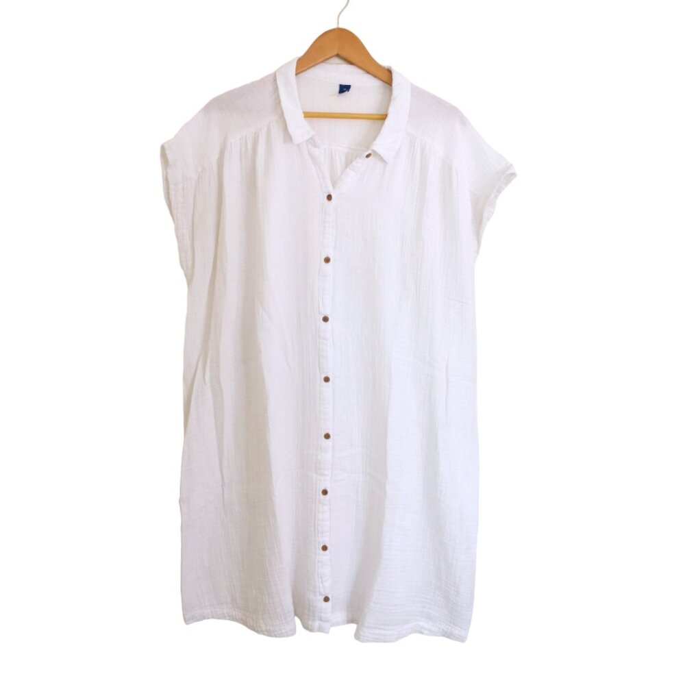 Old Navy Gauze Cotton Button Down Short Sleeve Shirt Dress White Size 3X